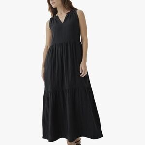 Women's Black Coastal Double Gauze Ruffle Maxi Dress M